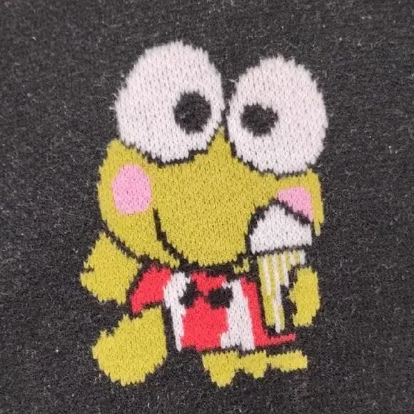 Hello Kitty & Friends by Forever 21 Knit Sweater Keroppi Print Black Green Sz L - Picture 11 of 14